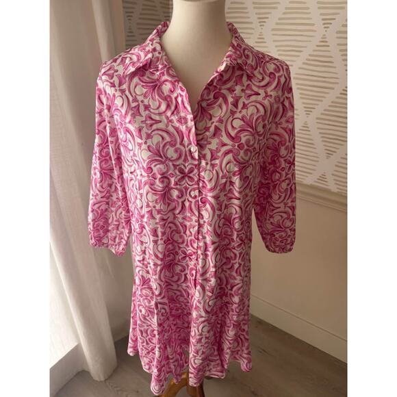 Cynthia Steffe Women’s Medium Pink Button Up Belted Twirl Dress - Picture 2 of 7